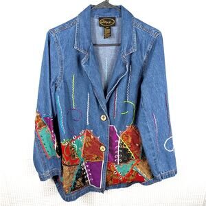 Alex Kim PM Women’s Denim Jacket Patchwork Embroidered Boho Western Jean Blazer
